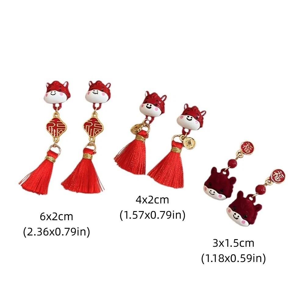 Cartoon Horse Red Pony Earrings Flocking Horse Mascot Drop Earrings New Year Horse Earrings  Girls