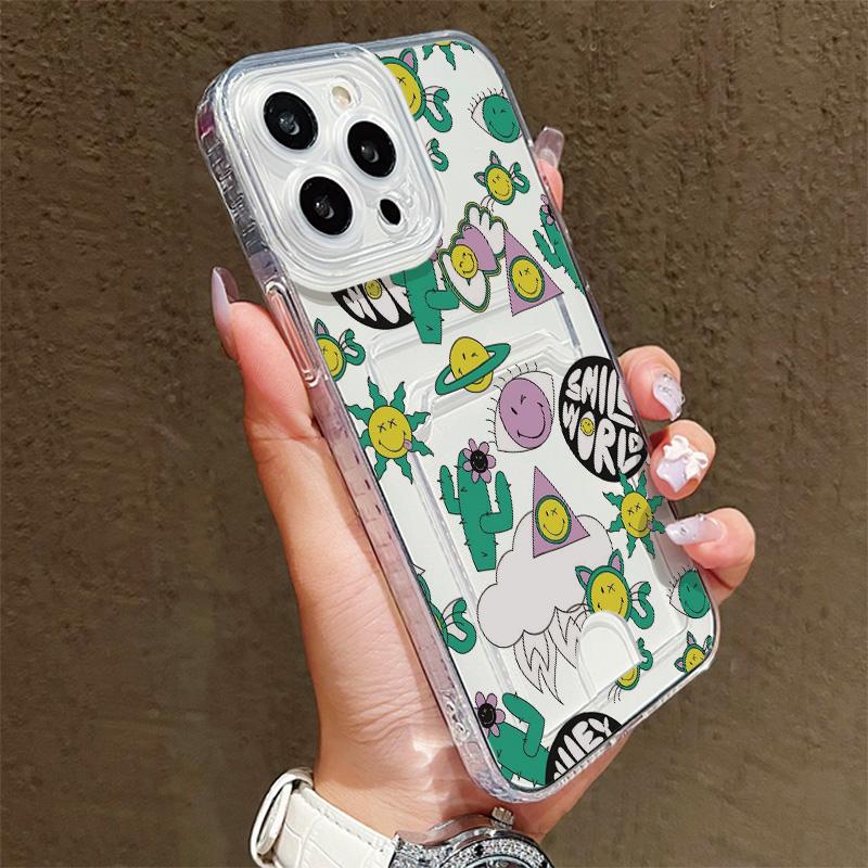 Kartenfach Halter Silikon Brieftasche Tasche Hülle Für Samsung S23 S24 S25 Ultra Redmi Note 12 13 Pro Oppo A38 A58 A78 Vivo Y21 Y22 Hülle Transparentes Handy Bumper