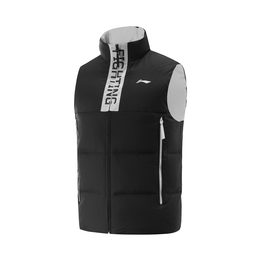 Li Ning Comfortable Casual Simple Stand Collar Zipper Letter Warm Vest Unisex Vests Black AMRV065-1