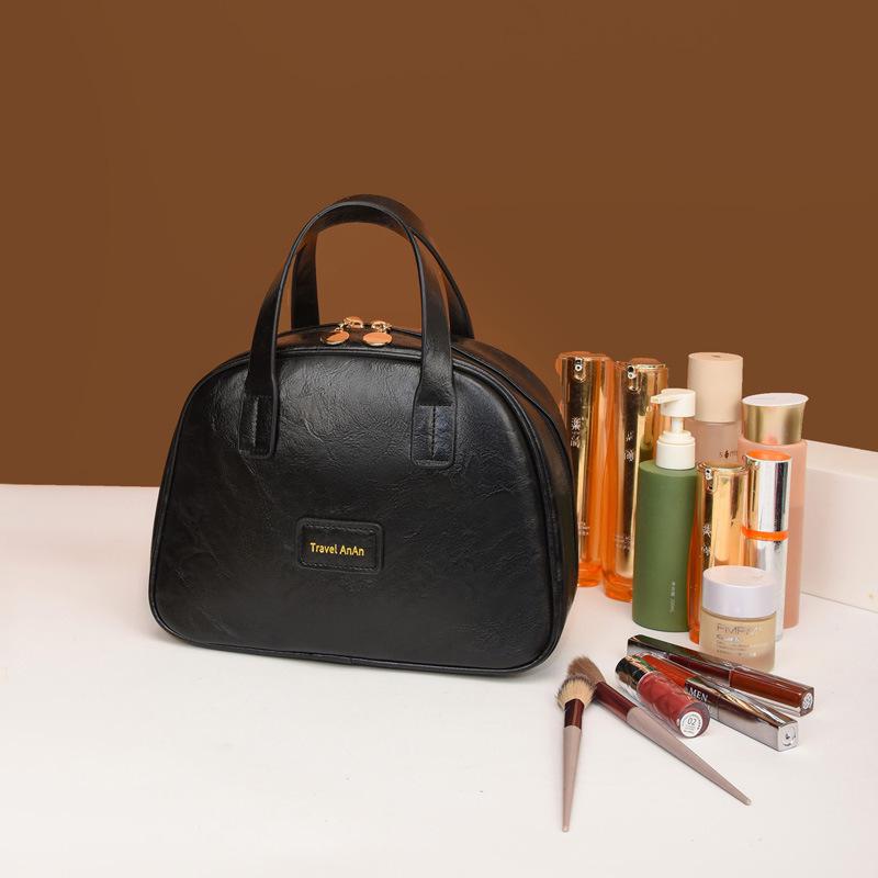 

2025 Women s Large Capacity Retro Leather Makeup Bag – Fashionable and Portable Skincare Travel Storage 28*11*21 cm