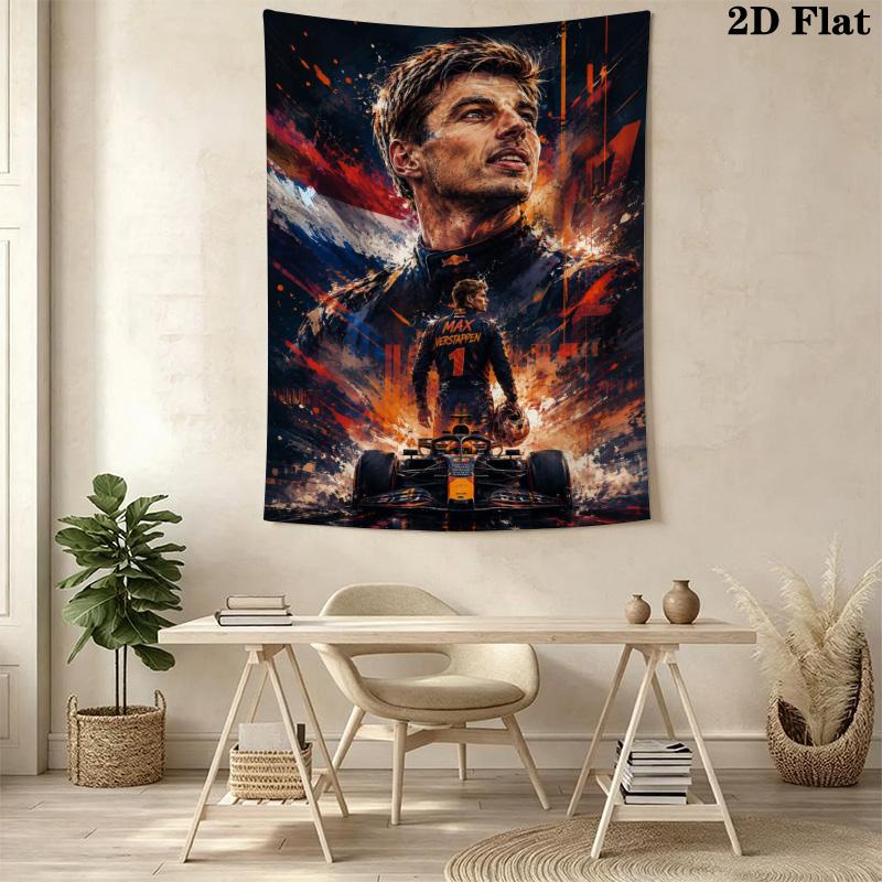 Max Verstappen F1 Racing Tapestry, Formula 1 Driver Art Collage Wall Hanging, Motorsport Fan Room Decor