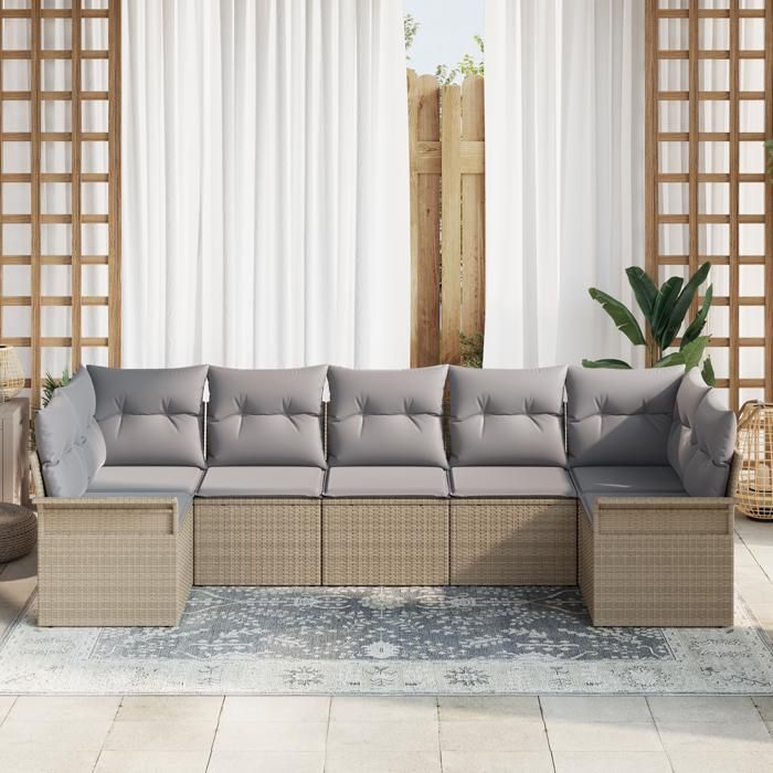 VidaXL Canapés de Jardin 7 Pièces avec Coussins Beige Poly Rotin 3345510