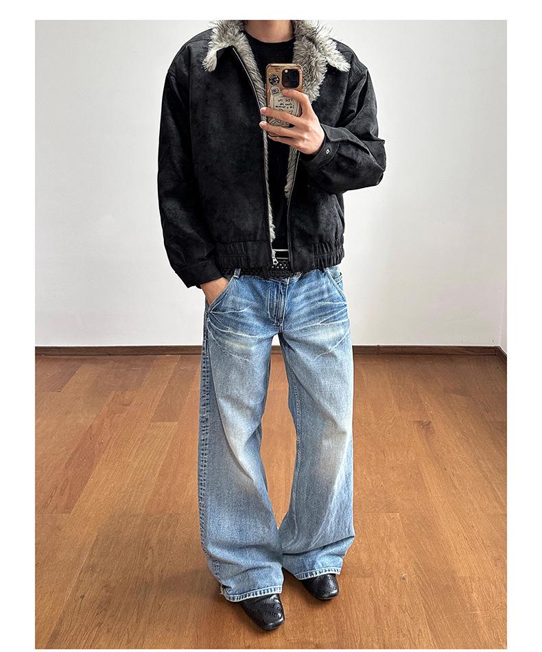 Polar Wolf King Men's Thick PU Leather Jacket with Velvet Fur Collar - Warm Winter Outerwear