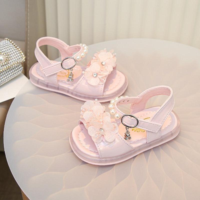 Summer Girls Flower Rhinestone Light Up Anti-Slip Princess Sandals For Baby Girls