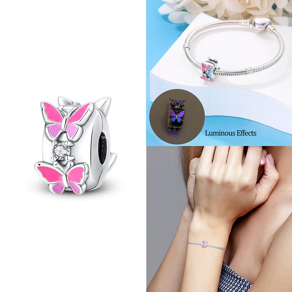 Pink Butterfly Snowflake Blue Star Moon Charms Copper Original Beads Fit Bracelet Jewelry Gifts Accessories Women