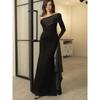 Western Style off-Shoulder Ribbon Long Sleeve Dress Women Autumn New High-Grade Waist Hugging Temperament Evening Dress Long Skirt