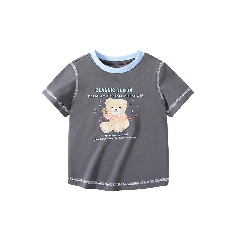 Classic Teddy Girls  Short Sleeve Antibacterial Breathable Round Neck T-shirt 120