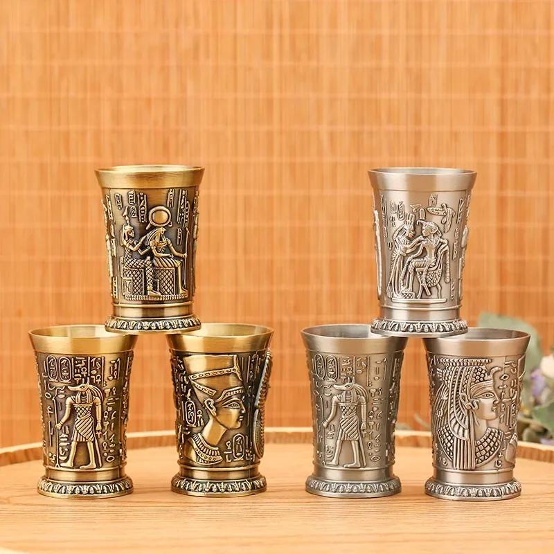 30ml Egypt Myth Retro Metal Cup Bronze 3D Relief Liquor Spirits Small Goblet Household Small Size Personality Cocktail Cup