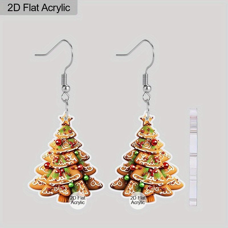 2D Flat Christmas Earrings for Women Cute Colorful Acrylic Christmas Tree Dangle Holiday Earrings Decoration Christmas Jewelry Gifts