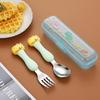 304 Stainless Steel Baby Tableware Set - Includes Spoon, Fork, Anti-Fall Cute Cartoon Chopsticks for Kids