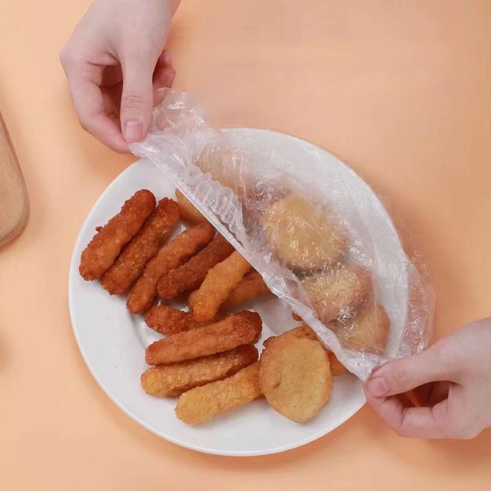 50Pcs/Pack Clear Disposable Food Cover Elastic Band Stretchable Wrap Bowl Covers Fresh-Keeping Household Disposable Dust Cover