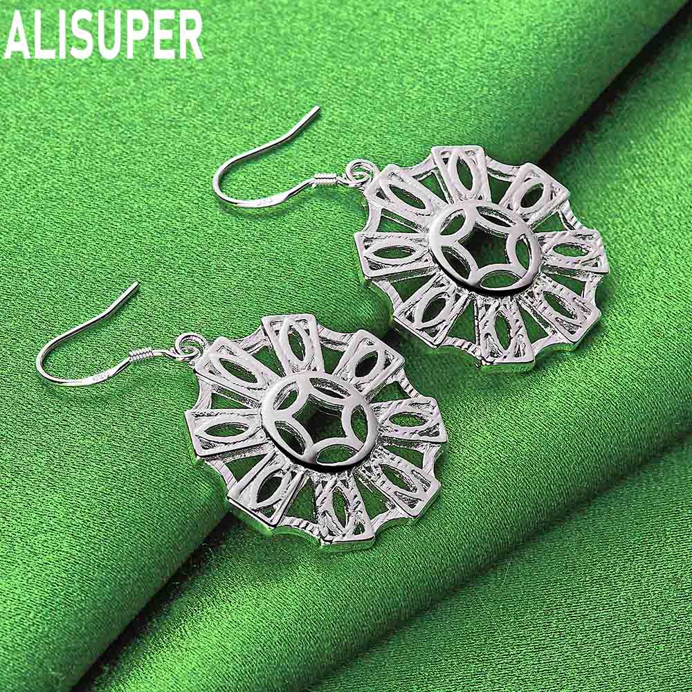 925 Sterling Silver Ethnic Style Hollowed-Out Sunflower Earrings - Stylish Evening Jewelry