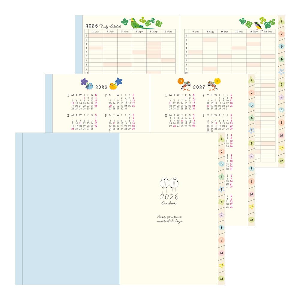 Midori Pocket Bird 22375006 January Diary, 2026, B6, Weekly, Pattern, (Starts 2026)