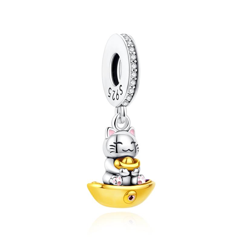 925 Silver Charms Beads Original Japanese Doll Fortune Cat Charm Fit Bracelets Bangles DIY Jewelry For Women