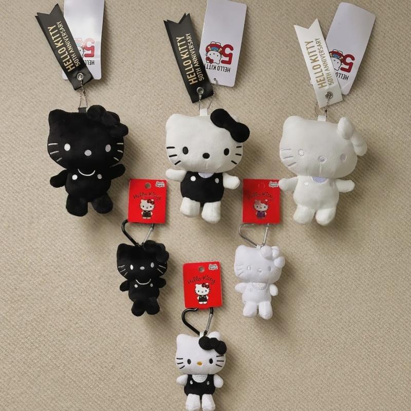 50th anniversary series Hello Kitty doll Pendant Keyring black and white Kitty Cute Cartoon Stuffed car Lovely keychain