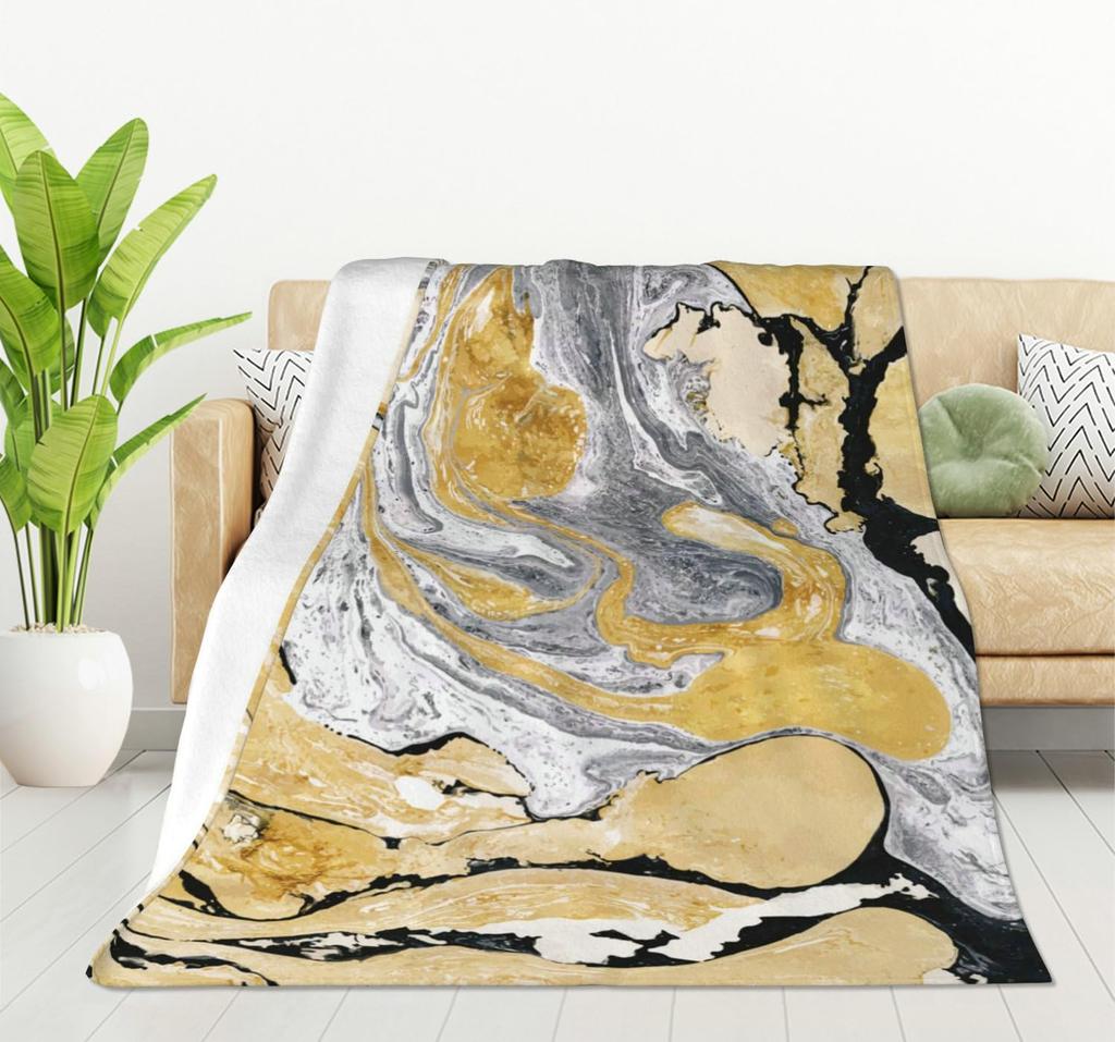 Marble Blanket Marbling Plush Nap Blanket Soft Lightweight Fluffy Flannel Fleece Throw Blanket for Sofa Couch Bed Camping Travel