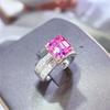 Luxury Pink Asscher-Cut Moissanite Ring with Wide Gold-Plated Silver Band