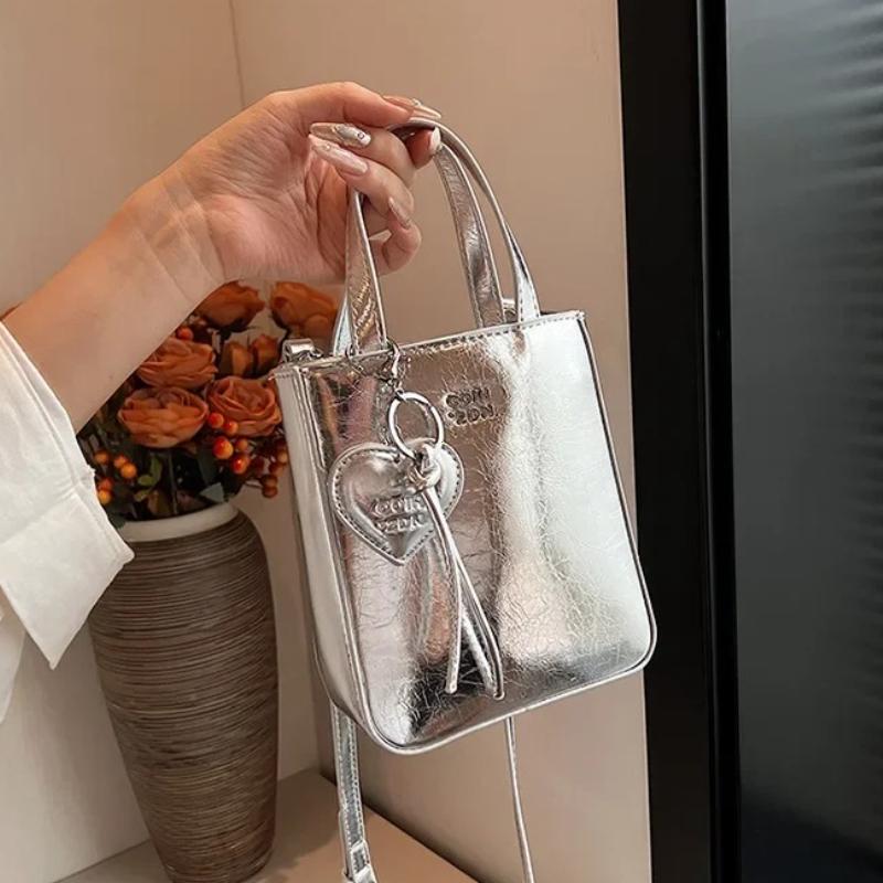 New Trend Korean PU Leather Shoulder Bag Silver Mini Small Square Bag High Quality Purses Women Lady Crossbody Bags Handbag