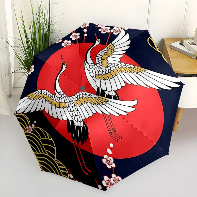 

Cranes, Cherry Blossoms Themed Automatic Opening and Closing Umbrella, Brightly Colored 8-rib Portable Umbrella, Suitable for Men and Women,
