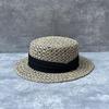 Summer Retro Salty Grass Woven Flat Top Wide Brim Top Hat Men'S And Women'S Sunshade Holiday Beach Straw Hat