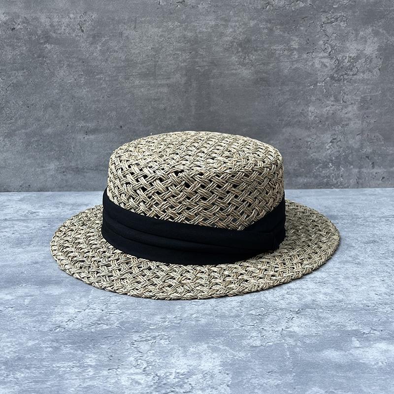 Summer Retro Salty Grass Woven Flat Top Wide Brim Top Hat Men'S And Women'S Sunshade Holiday Beach Straw Hat