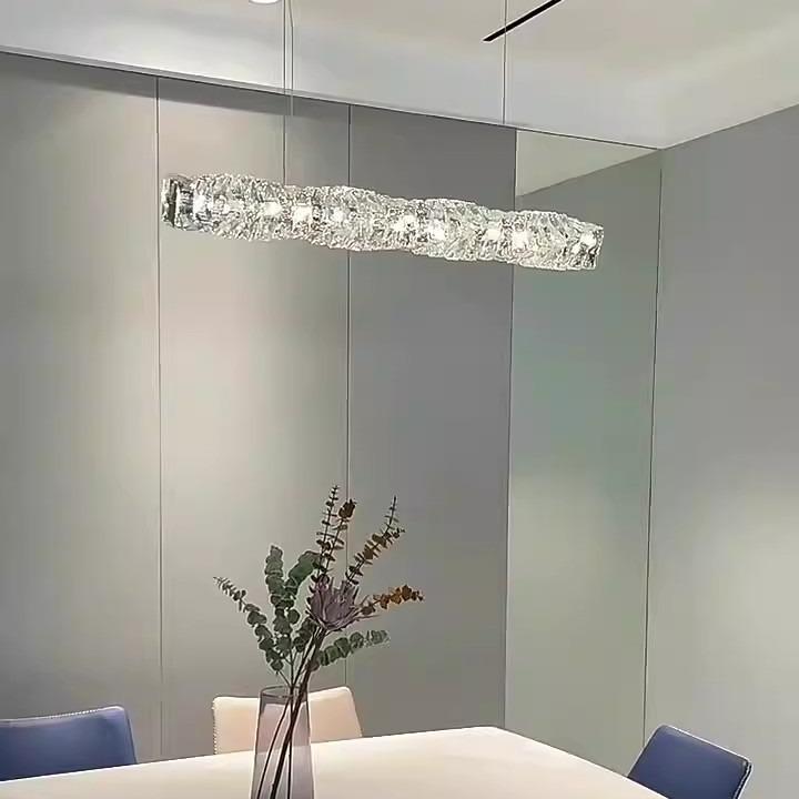 Modern Crystal Chandelier: Sleek Light for Dining Room Table or Bar