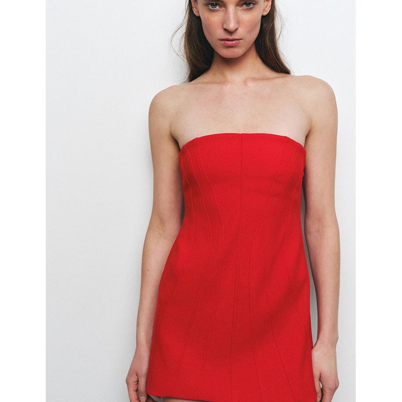 Spring and Summer Women's Clothing European and American Leisure Line Decoration Tube Top Sleeveless Elegant Minimalist Short Dress 1058005