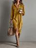 2025 Solid Color Corduroy Long Sleeve Shirt Dress with Lapel