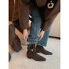 British Style Square Head Short Boots New Pedal Thick Heel Belt Buckle Thin Boots