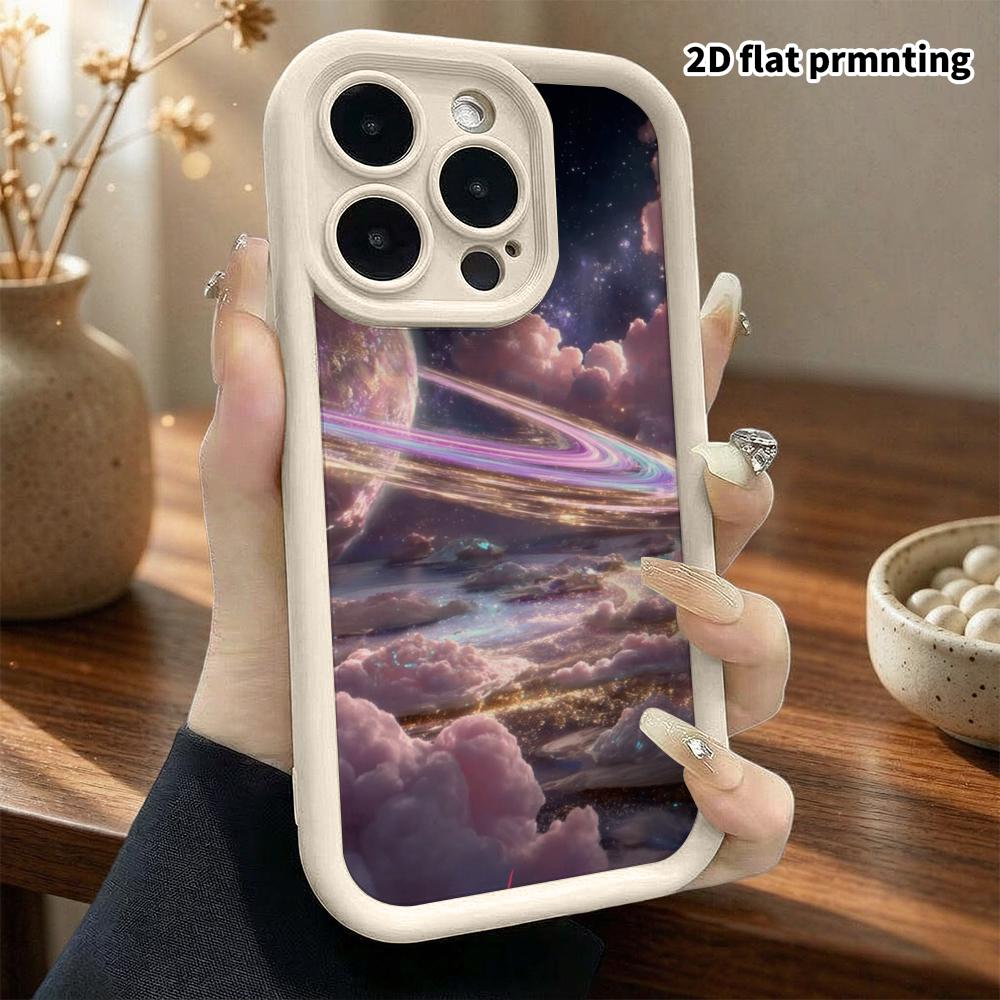Phone Case: 2D Flat Design Suitable for iPhone 18 17 16 15 14 13 Pro Tiered Protective Case, Holographic Nebula, Christmas and Halloween Gift