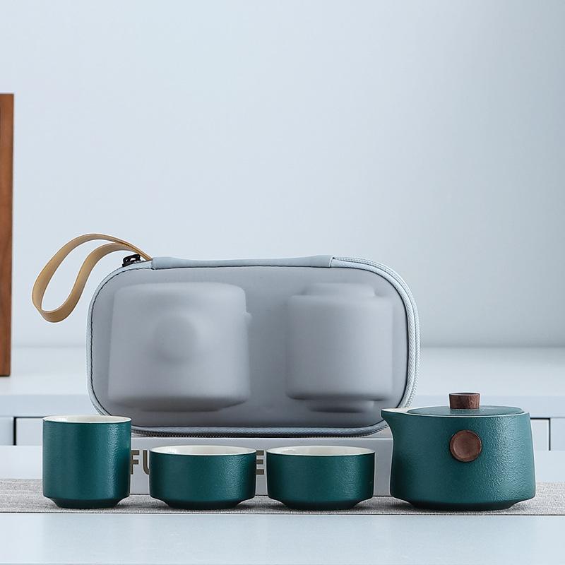 

Дорожный чайный набор Kuaike, один чайник и три чашки, керамический чайный набор Кунг-фу с защитой от ожогов, портативный дорожный подарок, кастомизация