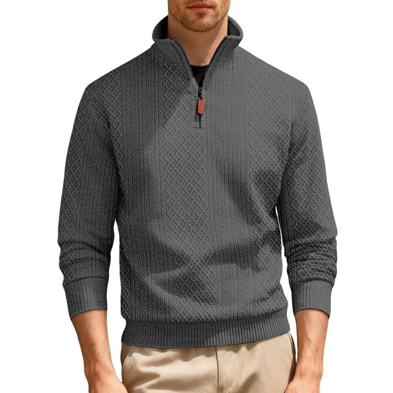 

Autumn and Winter Casual Stand-up Collar Zipper Long-sleeved Jacquard Texture American Sports Solid Color Fitted Sweatshirt S сірий колір