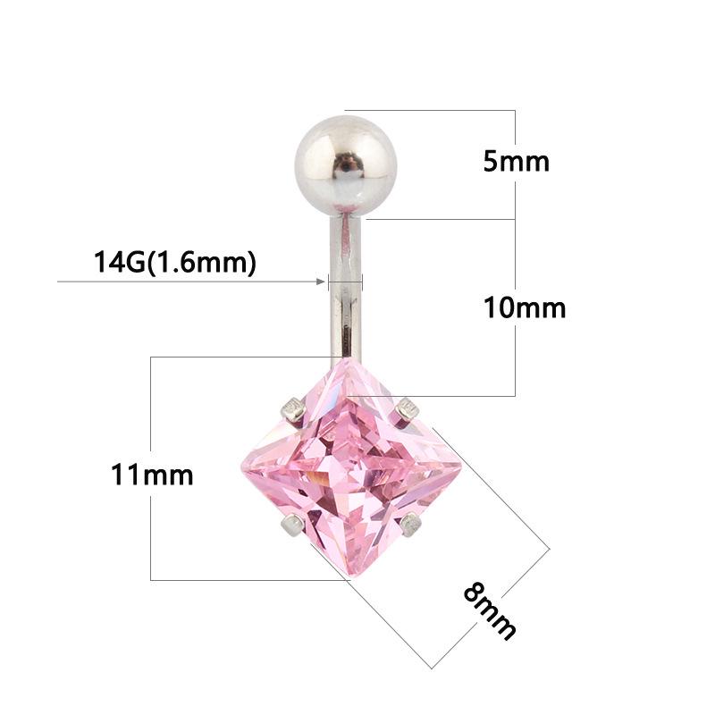 Hypoallergener Bauchnabelring aus Edelstahl, quadratischer Zirkon, nicht verblassender dicker Stab, Bauchnabelpiercing