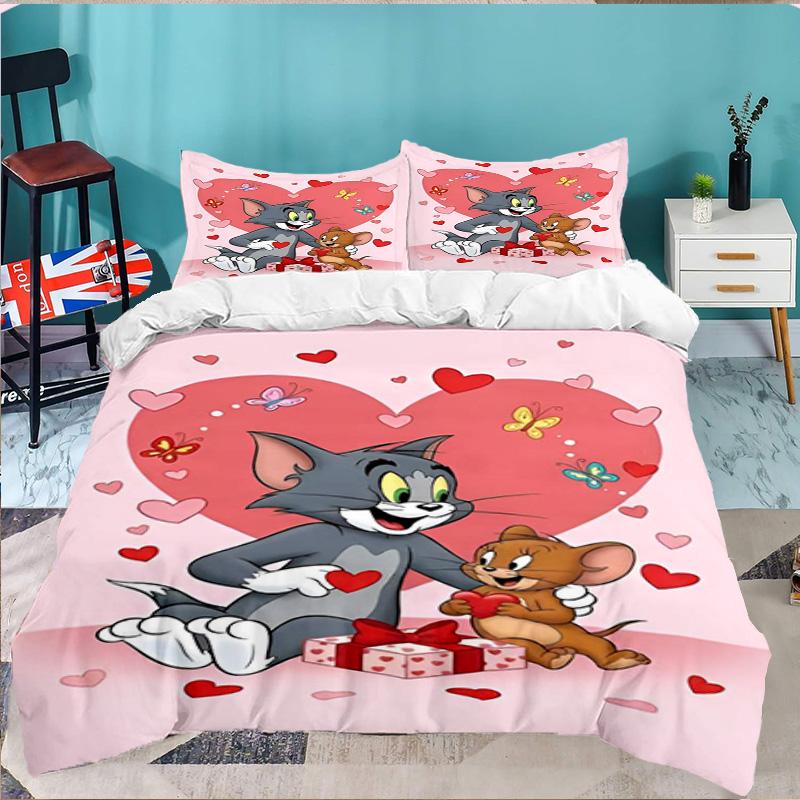 Cat And Mouse Romance 3PCS Bedding set,Ideal for 1pc Duvet Cover And 2pcs Pillowcases Perfect for Fan gift,Ideal for Bedroom, Dormitory