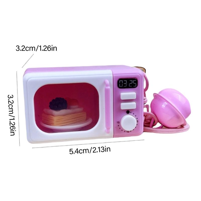 Realistic Pretend Microwave Keyring Fit for Phones Educational Role Play Toy With Rotating Knob And Light Sound Effects