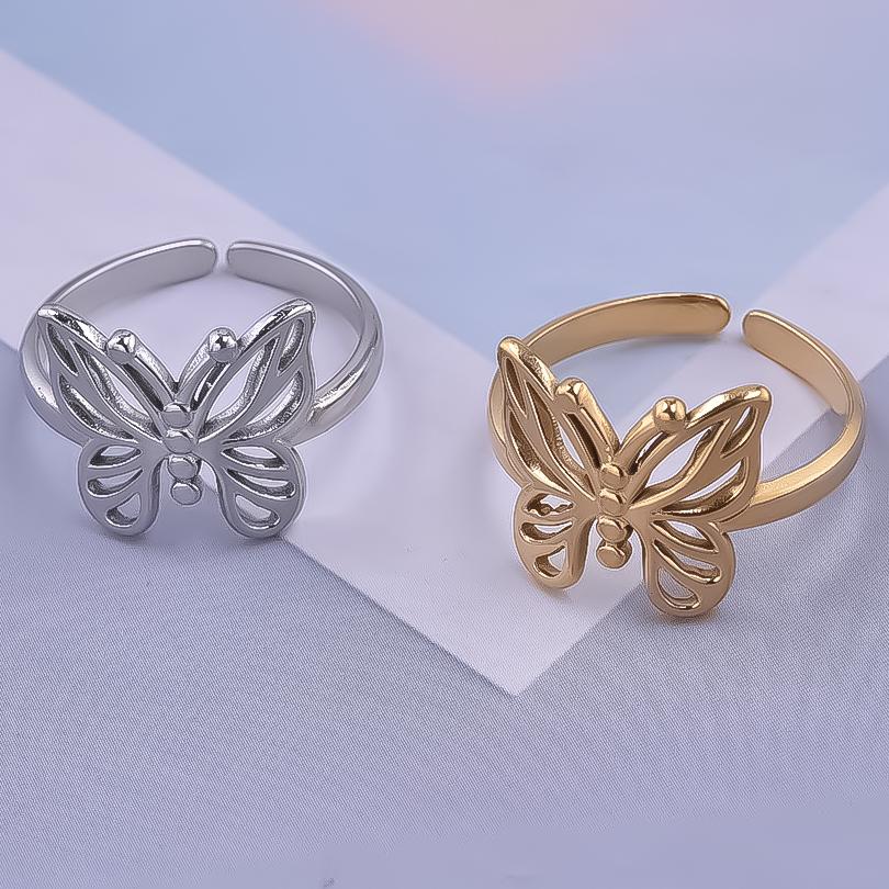 1/2/3pcs Animal Ring Butterfly Cat Wings Shell Open Adjustable Stainless Steel Rings For Women Men Accessories Fashion Jewelry