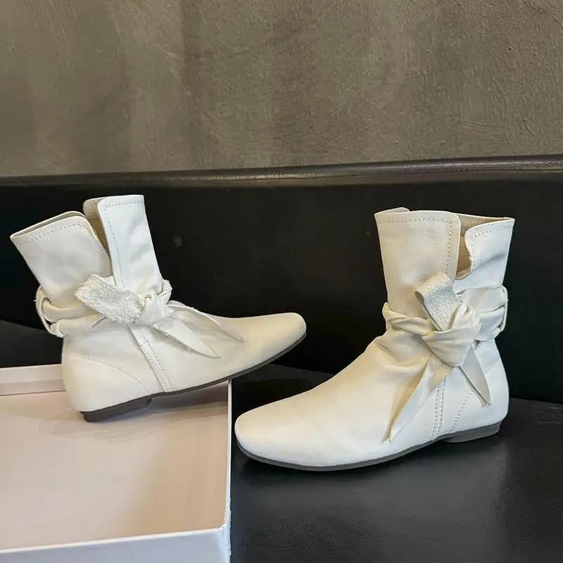 

Женские ботильоны челси на платформе, ботинки с узлом, с плоским носком, ретро, из натуральной кожи, стройнящие, в западном стиле, модные ... 38