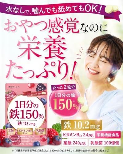 [Doctor Supervised] 150% of Your Daily Iron Requirement. High Concentration: 10.2mg Iron, 240 G Folic Acid. Chewable Tablets. Shin Nippon Health