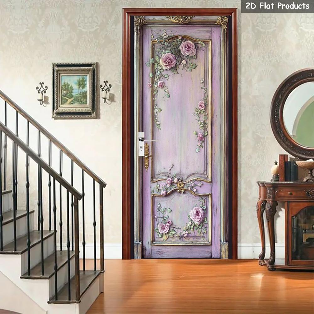 37Style Floral Door Stickers Removable Vinilos Para Puertas Adhesive Wallpaper Art Murals for Doors Bibliotheque Modern Home Decor