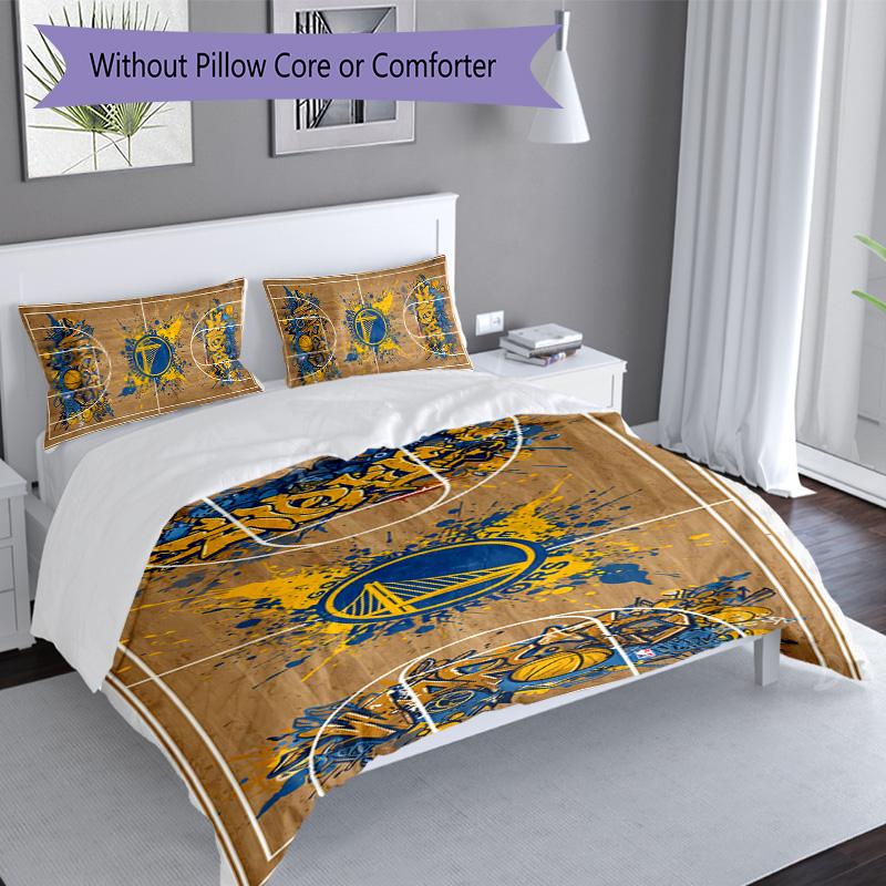 3pcs Golden State Warriors logo pattern bedding set duvet cover set includes duvet cover &pillowcases, perfect all season bedroom decoration & gift