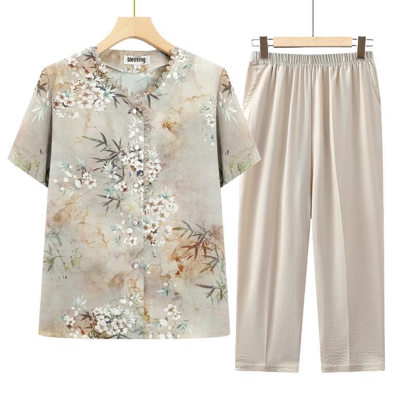 Elegant New Chinese Style Floral Short Sleeve Top