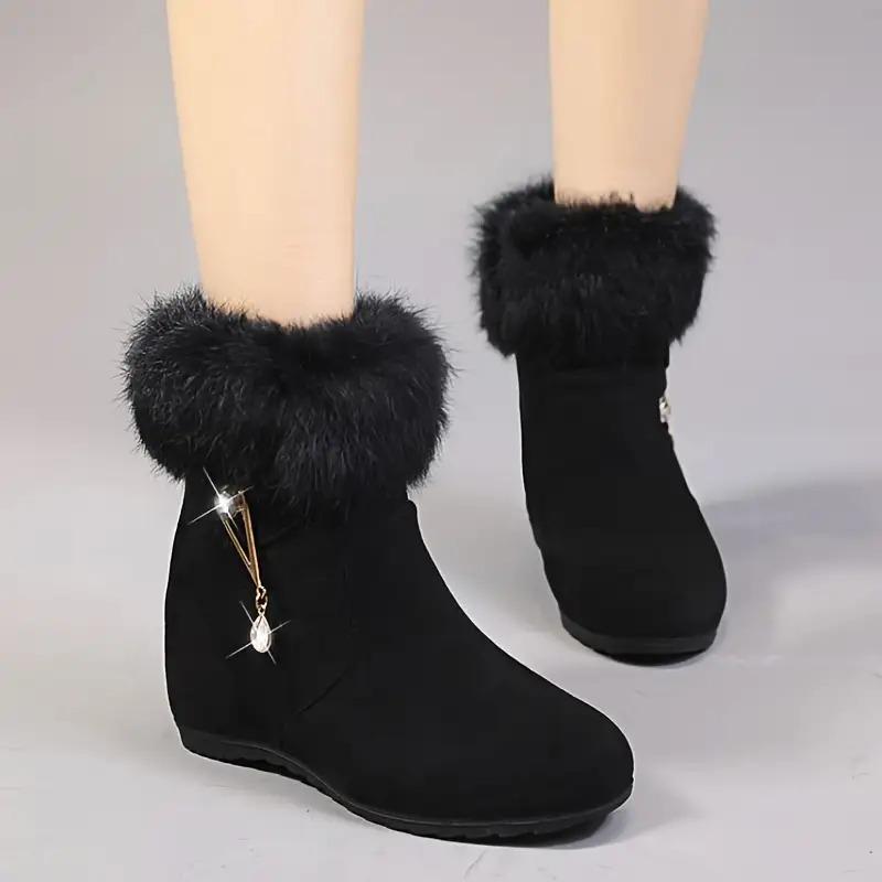 Plush Snow Boots for Women, Winter Thick Cotton Boots with Increased Height Inside, and Plush Warm Short Boots
