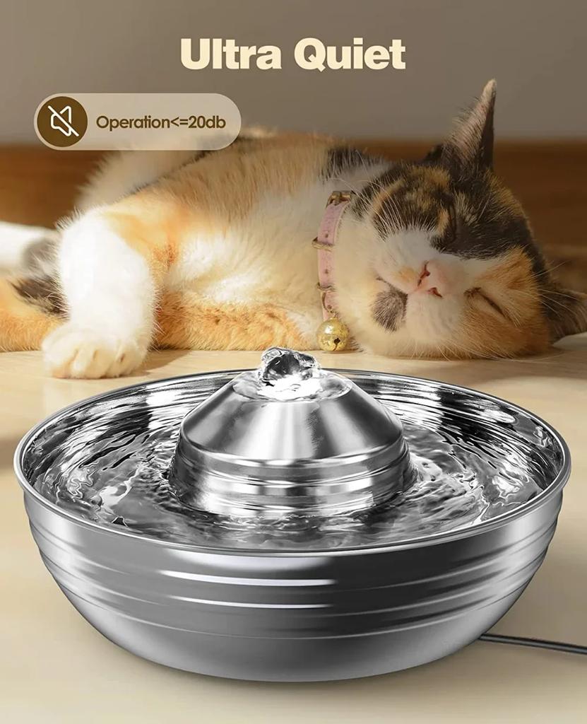 2L Stainless Steel Cat Water Fountain for Multiple Pets, Quiet, Low Noise, Dog Water Dispenser for Cats Dogs Feeder