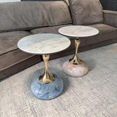 Runder Sinterstein Beistelltisch, Moderner Einfacher Couchtisch für Balkon, Kreativer Akzenttisch Kleines Sofa Beistellablage Platzsparend