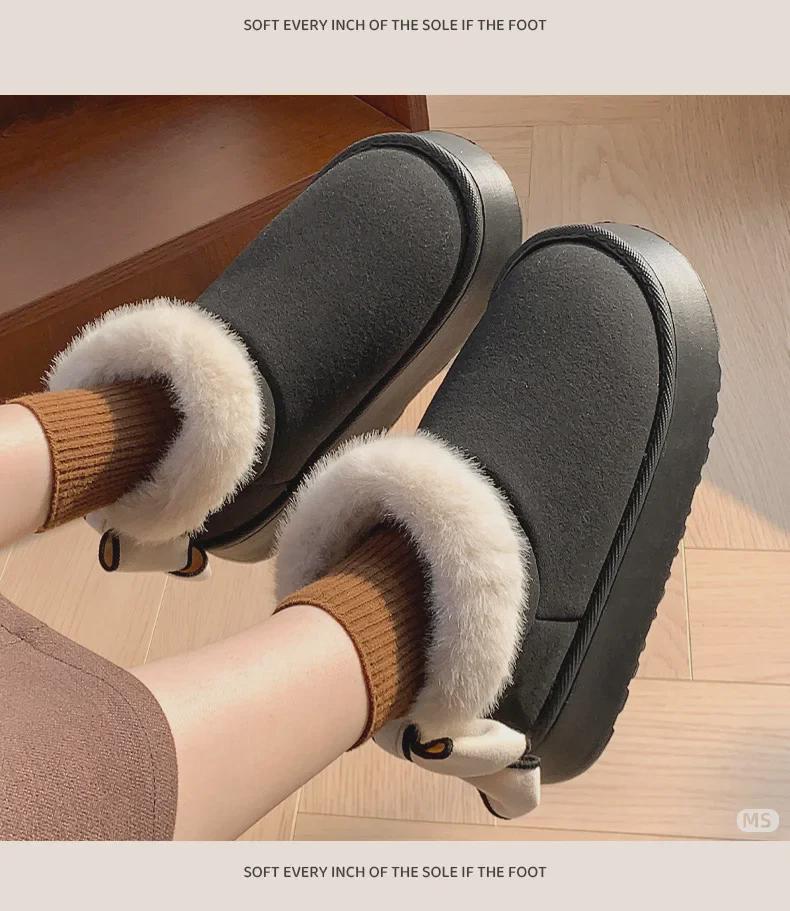 Women's Bow-Knot Cotton Heel Boots: Warm, Stylish & Versatile for Winter
