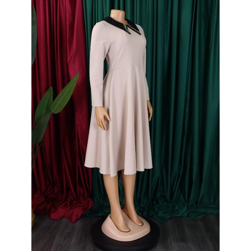 YYFS Moda damska Wiosna Jesień Jednolity kolor Nadruk Długi rękaw POLO Dekolt Wysoki stan Sukienki codzienne