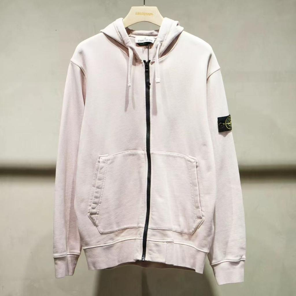 STONE Classic Solid Color Hooded Long-Sleeve Unisex Jacket with Badge – Trendy Island Style for Couples