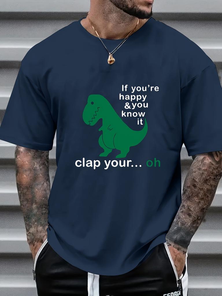Cute Dinosaur Print T-shirt, Stylish & Breathable Street Fashion For Men, Simple Comfy Top,