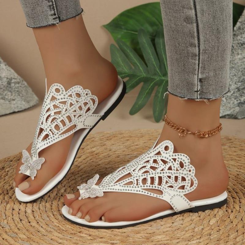Plus-size Shoes with Toe Clips and Rhinestone Women's Retro Flip-flops
