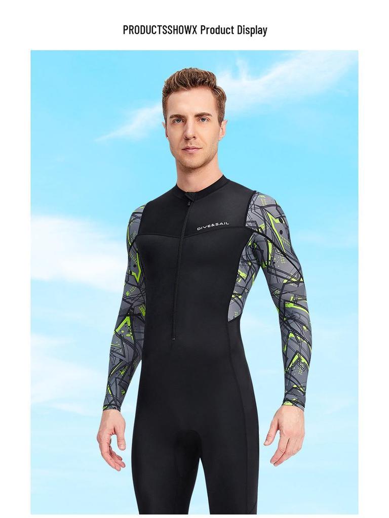 Men's Quick-Dry Lycra Wetsuit: Long Sleeve, Full Length, Sun Protection for Diving and Surfing